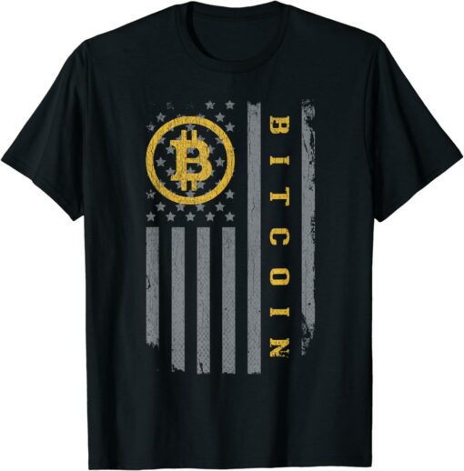 Bitcoin T-Shirt Usa Flag Distressed Digital Currency Btc