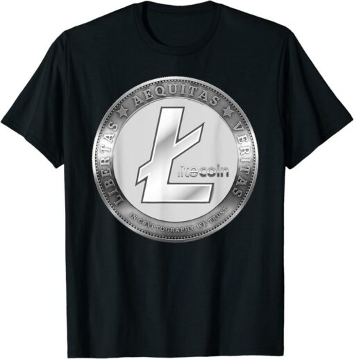 Litecoin T-Shirt Silver Tone Logo Crypto Blockchain Money