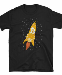 Bitcoin Rocketship in the Stars Unique BTC VALUE Shirt  Cryptocurrency Short-Sleeve Unisex T-Shirt