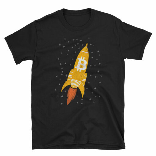 Bitcoin Rocketship in the Stars Unique BTC VALUE Shirt  Cryptocurrency Short-Sleeve Unisex T-Shirt