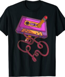 Distressed Vintage T-Shirt 80s Cassette Tape Pencil Retro