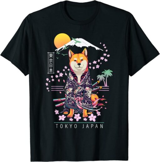 Shiba T-Shirt Inu Japanese Aesthetic Sakura Cherry Blossoms