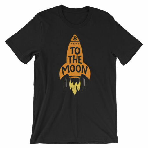 To The Moon Rocketship Bitcoin T Shirt Unisex  Vintage Textured Look BTC