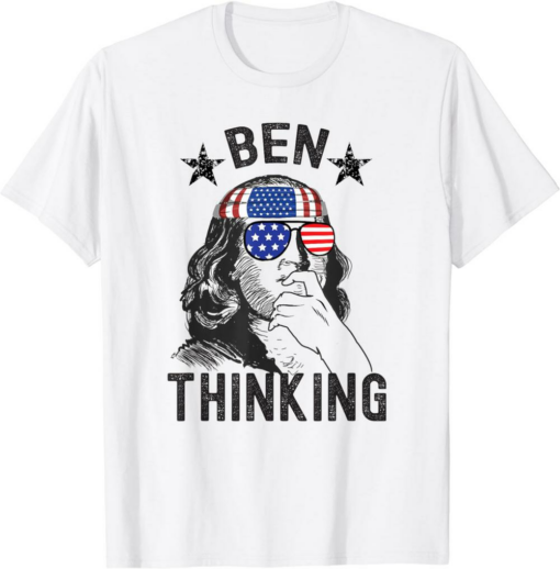 Ben Franklin T-Shirt Thinking Vintage US Flag 4th Of July