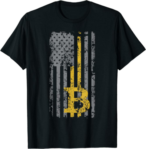 Bitcoin Master T-Shirt Usa Flag Distressed Digital Currency