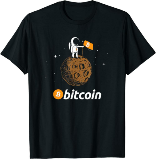 Bitcoin To The Moon T-Shirt Btc Crypto Featuring Astronaut