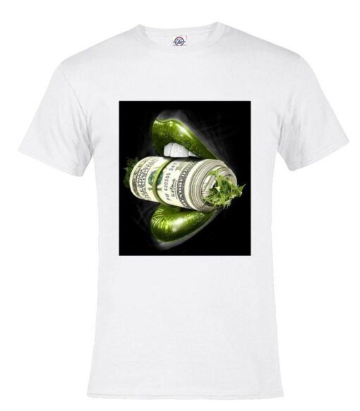 Diamond Weed T-Shirt Green Lips Biting Money Weed