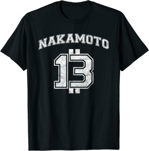 Satoshi Nakamoto T-Shirt Bitcoin Logo College Distressed