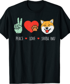 Shiba Inu T-Shirt Peace Love Cute Japanese Pet Dog Doge