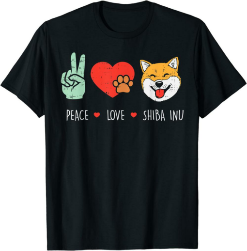 Shiba Inu T-Shirt Peace Love Cute Japanese Pet Dog Doge