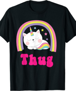 Thug Life Unicorn T-Shirt Thug Sarcastic Retro Rainbow Funny
