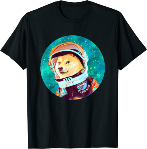 Black Doge Drone T-Shirt Astronaut Crypto Dogecoin Shiba Inu