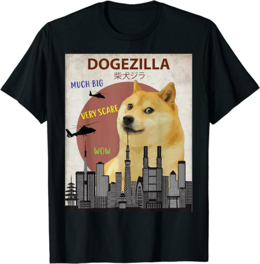 Black Doge Drone T-Shirt Dogezilla Funny Doge Meme Shiba Inu