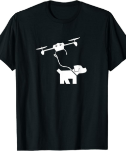 Black Doge Drone T-Shirt Drone Dog Walking Shiba Inu Funny