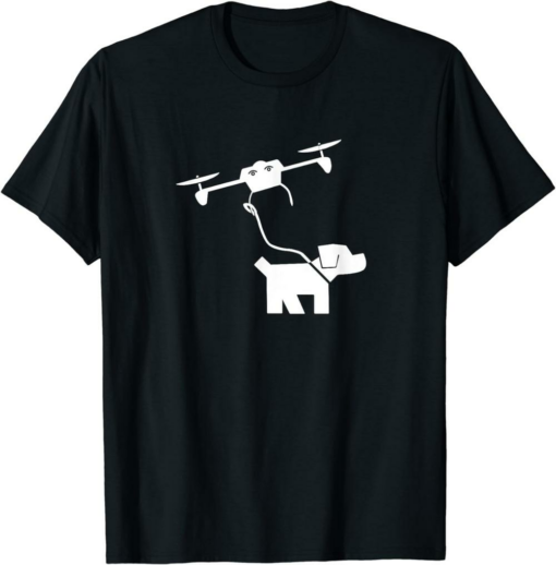 Black Doge Drone T-Shirt Drone Dog Walking Shiba Inu Funny