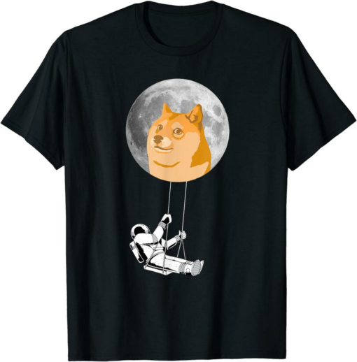 Doge Coin T-Shirt Astronaut Swinging Crypto To The Moon
