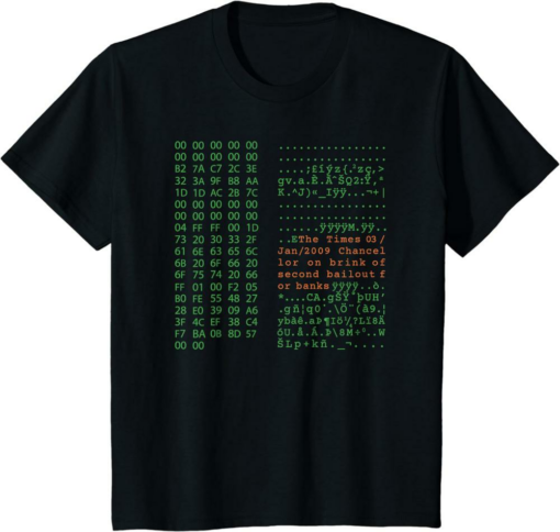 Satoshi T-Shirt Bitcoin Nakamoto Genesis Block
