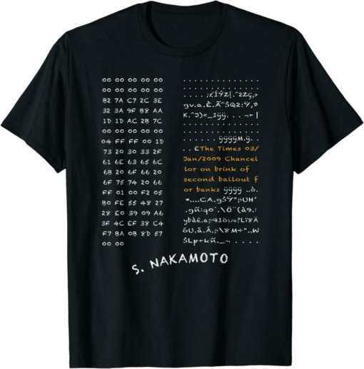Satoshi T-Shirt Genesis Block Bitcoin Satoshi Nakamoto