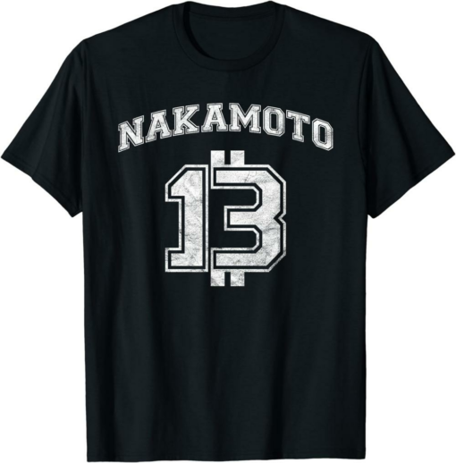 Satoshi T-Shirt Nakamoto Bitcoin Logo College Team