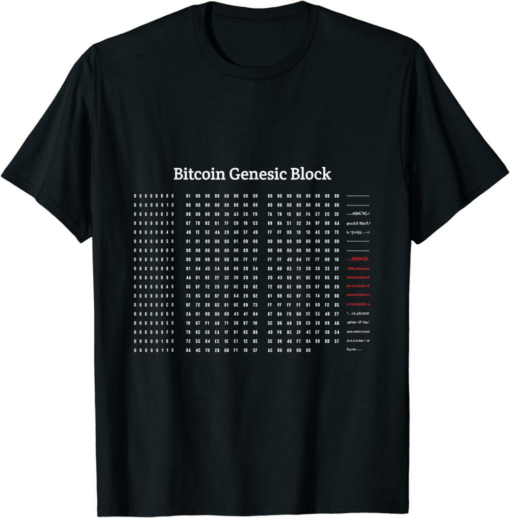 Satoshi T-Shirt The Bitcoin Genesis Block Code In Honor Of