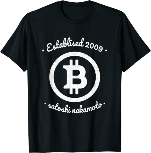 Satoshi T-Shirt Vintage Bitcoin Est 2009 Nakamoto