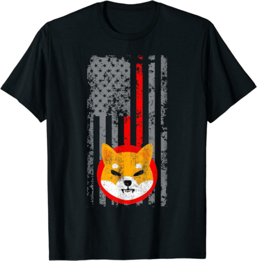 Shiba Inu Coin T-Shirt USA Flag Distressed Digital Currency