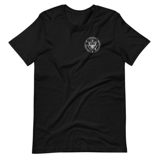 Vires In Numeris T-Shirt Black Left Chest Badge Bitcoin With