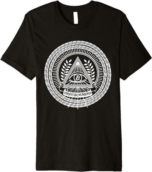 Vires In Numeris T-Shirt Btc Logo Crypto Illuminati Bitcoin