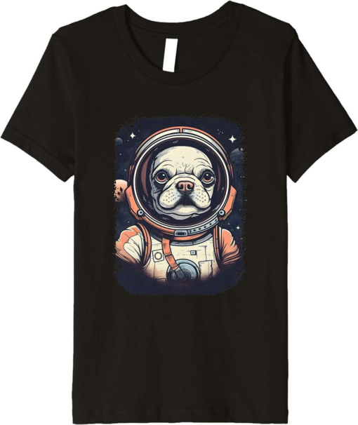 White Astrodoge T-Shirt Astronaut Dog Stars And Planets