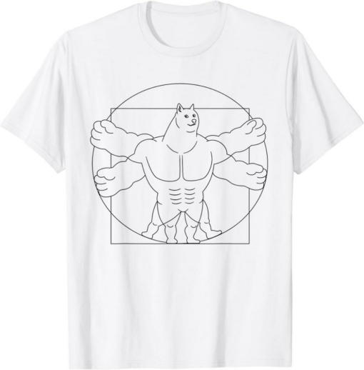 White Doge T-Shirt Vitruvian Swole Doge Buff Da Vinci