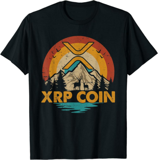 XRP Coin T-Shirt Vintage Ripple Token Retro Sunset Crypto
