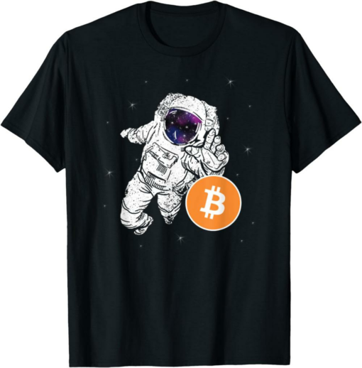 Bitcoin T-Shirt Astronaut Reaching For Cryptocurrency Token