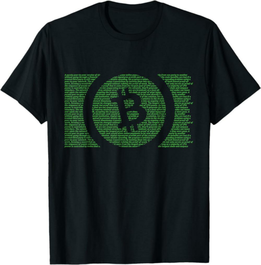 Bitcoin T-Shirt Cash Satoshi Nakamoto Whitepaper Bch Green