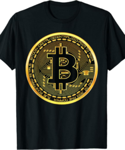 Bitcoin T-Shirt Crypto Currency Btc Block Chain Techie Gold