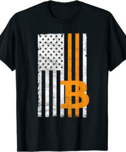 Bitcoin T-Shirt Vintage Btc USA Flag Crypto Currency Traders