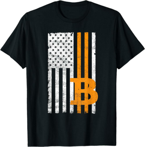 Bitcoin T-Shirt Vintage Btc USA Flag Crypto Currency Traders