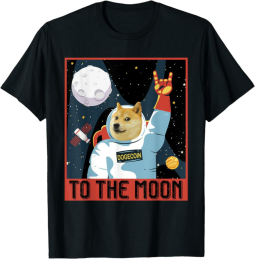 Dogecoin T-Shirt Cool Moon Astronaut Meme Crypto Doggy Miner