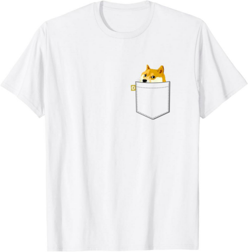 Dogecoin T-Shirt Funny DOGE Coin Faux Pocket Shiba Inu Dog