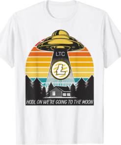 Litecoin T-Shirt To The Moon Crypto LTC Cryptocurrency Ufo
