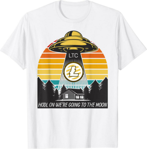 Litecoin T-Shirt To The Moon Crypto LTC Cryptocurrency Ufo