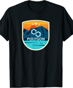 Polygon T-Shirt Matic Mountain Badge Crypto Currency Sunrise