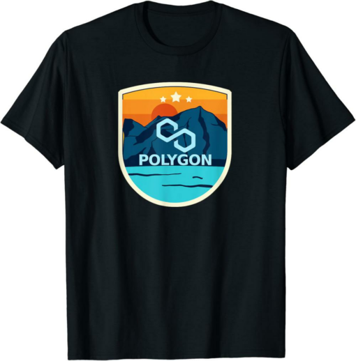 Polygon T-Shirt Matic Mountain Badge Crypto Currency Sunrise