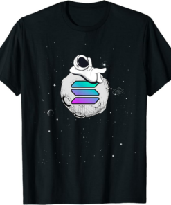 Solana T-Shirt Cryptocurrency Fun Relaxing Space Man On Moon