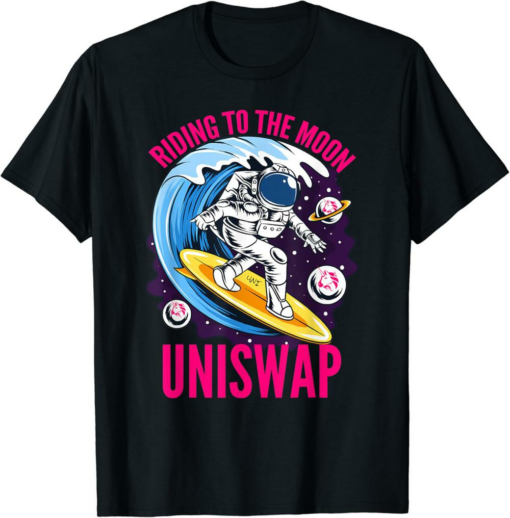 Uniswap T-Shirt Riding To The Moon Crypto Surfer