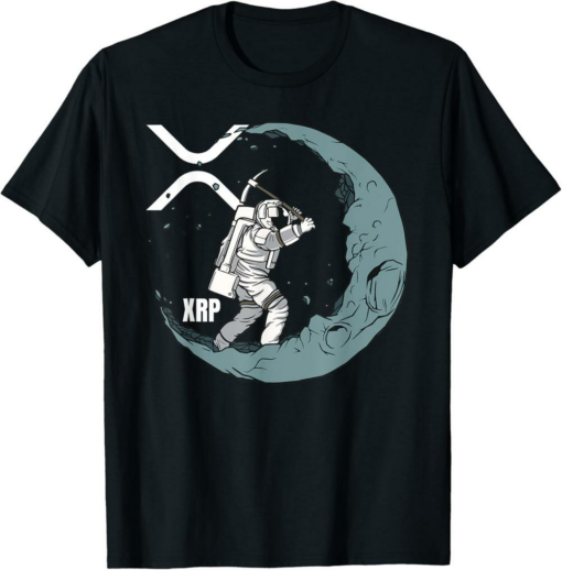 XRP T-Shirt Mining Crypto Moon Man Miner Currency Coin Logo