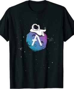 AAVE T-Shirt Cryptocurrency Fun Relaxing Space Man On Moon