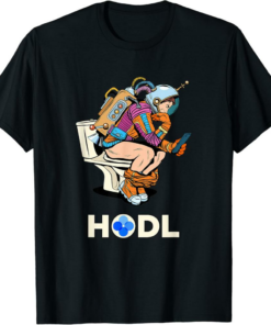 OKB T-Shirt Cryptocurrency Talk HODL Space Man On Toilet