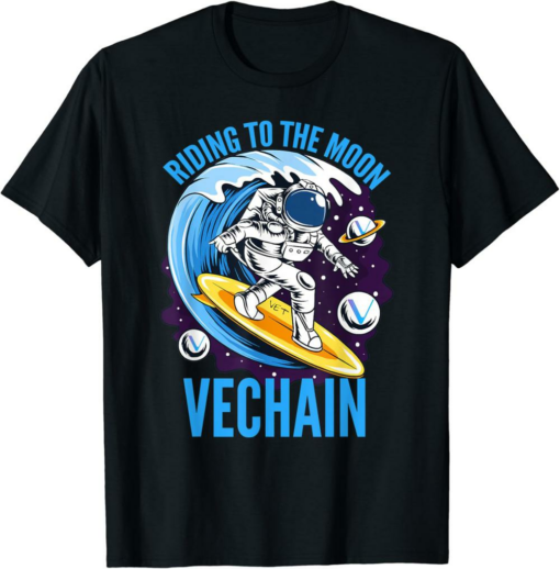 VeChain T-Shirt Riding To The Moon Crypto Surfer