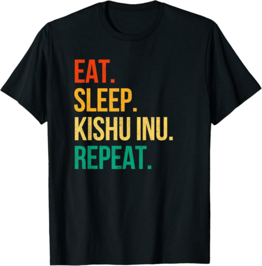 Kishu Inu T-Shirt Eat Sleep Repeat Vintage Retro