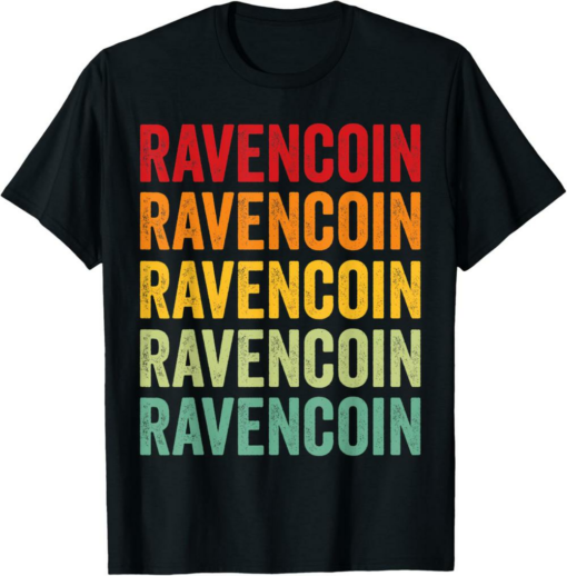 Ravencoin T-Shirt Crypto Rainbow Text Design